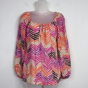 Trina Turk Shirt Women S Colorful Silk Abstract Artsy Peasant Boho Coastal Beach